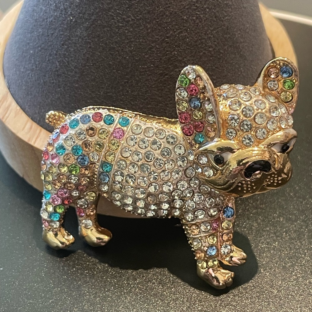 Multicolor Rhinestone Bulldog Brooch - Picture 4 of 5